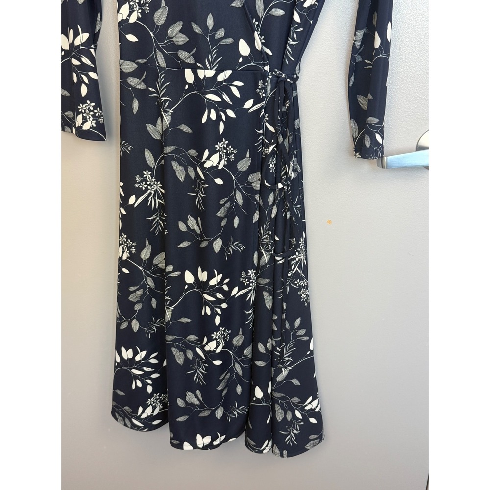 Banana Republic Wrap Dress Womens Small Tall Navy Blue Floral Long Sleeve Midi - Picture 5 of 11
